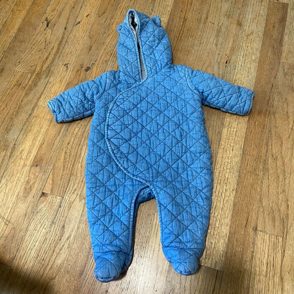 Baby Gap Quilted Chambray Denim Hooded Bunting Pram Snowsuit 3-6M